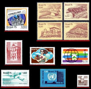 BRAZIL 1975 - LOT WITH 11 STAMPS OF THE YEAR - SCOTT 1375~1422 + RA18, ALL MNH