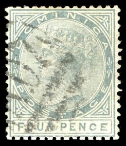 Dominica 1886 QV4d grey Row 10/6 MALFORMED CE IN PENCE variety used. SG 24a.