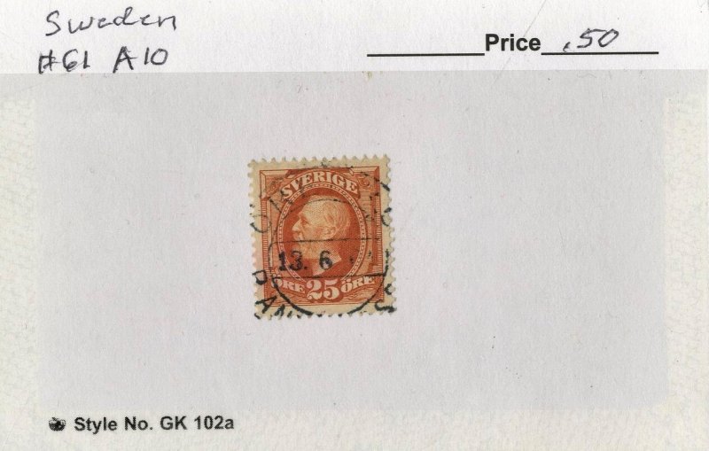 SWEDEN - SC #61 - USED ON 102 CARD - 1896 - Item SWEDEN396