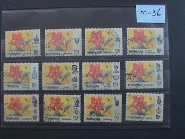 ​MALAYSIA-1979 -MILITARY-SULTAN FLOWERS USED 12 STAMPS-#M36 -VERY FINE