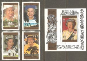 BRITISH INDIAN OCEAN TERR Sc# 176 - 180 MNH FVF Set4 + SS QEII 70th Birthday