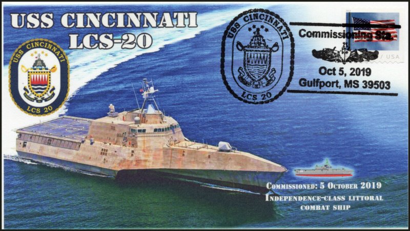 19-253, 2019, USS Cincinnati, Pictorial Postmark, Event Cover, LCS-20