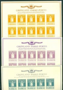 Greenland.1985. 3 Sheet Reprint Parcel Stamp 1937.10+70 Ore + 1 Kr.Coats Of Arms