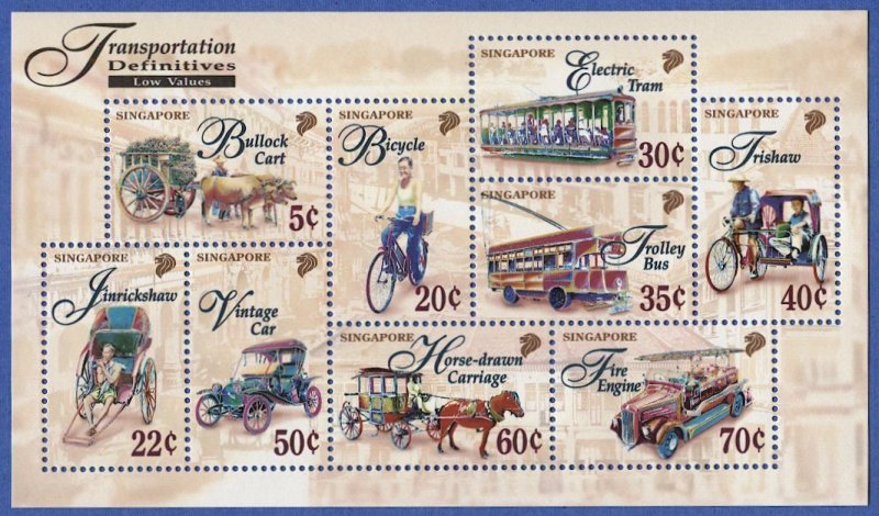 SINGAPORE 1997 Sc 788A Mint NH Transportation s/s VF, 9 Diff. stamps, cv $6.50