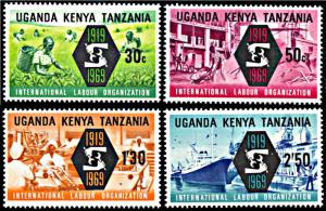 Kenya,Uganda,Tanzania 197-200, MNH, 50th anniversary Labor Organization