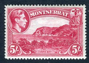 Montserrat 1938 KGVI. 5s rose carmine. Mint. LH. P14. SG110a.