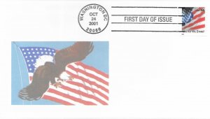 2001 FDC, #3549, 34c Flag, Jet Boy Cachets