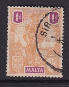 Malta   #100  used    1922   ''Malta'' 1p  buff and plum