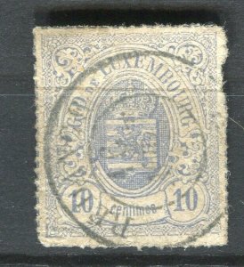 LUXEMBOURG; 1865 classic rouletted Arms issue used Shade of 10c. value