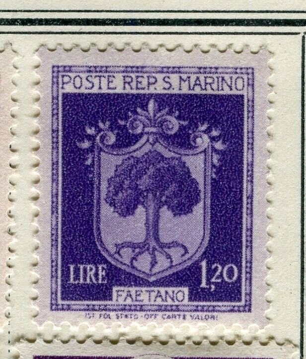 SAN MARINO; 1945 early Coat of Arms issue Mint hinged 1.20L. value
