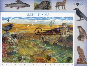 Pugh Hand Painted Full Pane FDC for the 2003 Arctic Tundra Nature of America #5