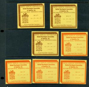 7 VINTAGE 1939 AMERICAN HOROLOGICAL ASSN. SOCIETY POSTER STAMPS PITTSBURGH (L659