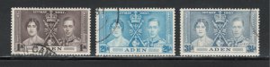 Aden 1937 Coronation Omnibus Issue Scott # 13 - 15 Used