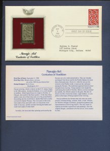 1986 - Navajo Art Tradition, Window Rock Arizona - 22Kt Gold Golden FDC Cover 