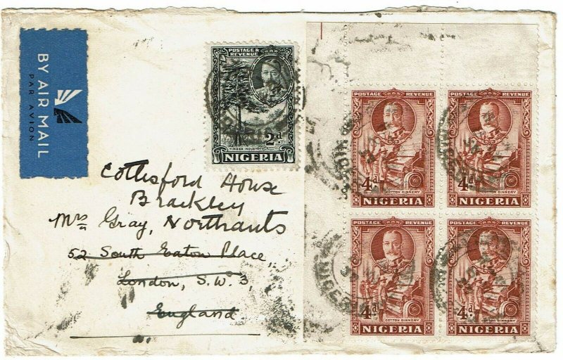 Nigeria 1937 Lagos cancel on airmail cover to England