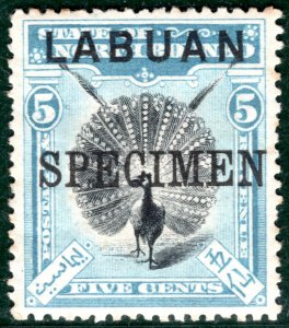 North Borneo LABUAN QV Stamp SG.114s 5c (1900) Pheasant *SPECIMEN* LMM GRBLUE23