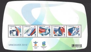 Canada #2299 MNH ss, 2010 Vancouver winter Olympics; various sports, issued 2009