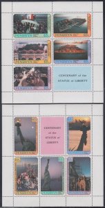 PENRHYN ISLAND Sc # 350-1a-e CPL MNH x 2 S/S STATUE of LIBERTY 100th ANN