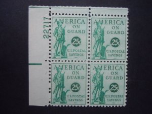 1941 #PS12 25c Postal Savings Stamp Plate Block #22717 UL MNH OG VF CV $22 #2