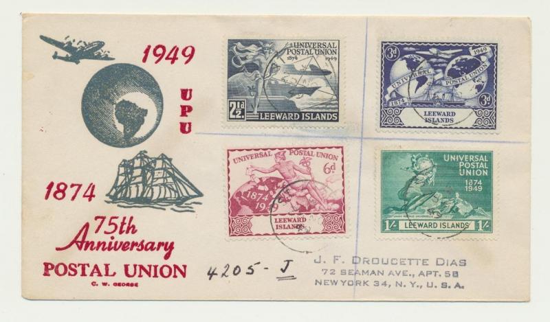 LEEWARD IS 1949 UPU SET ON FIRST DAY COVER  (SEE BELOW)