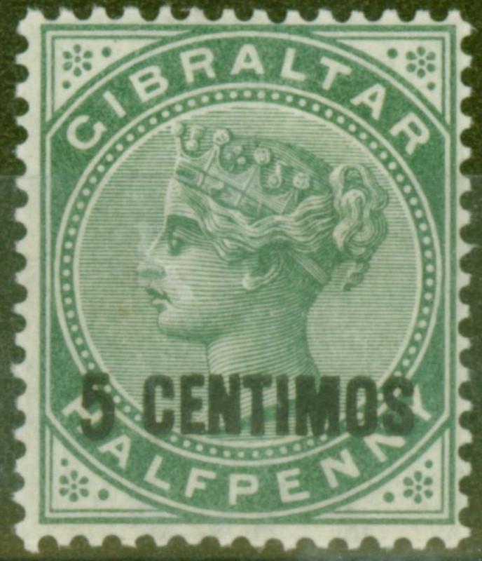 Gibraltar 1889 5c on 1/2d Green SG15 Fine Very Lightly Mtd Mint