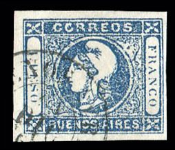 Argentina, Buenos Aires #10a Cat$125, 1859 1p milky blue, blurred impression,...