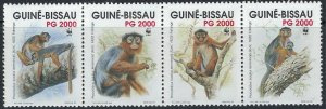 Guinea Bissau 944 MNH 1992 WWF strip of 4; folded (ak5159)