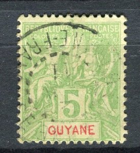 FRENCH GUIANA; 1890s classic Tablet type used Shade of 5c. value