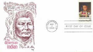 1968 FDC, #1364, 6c American Indian, Marg