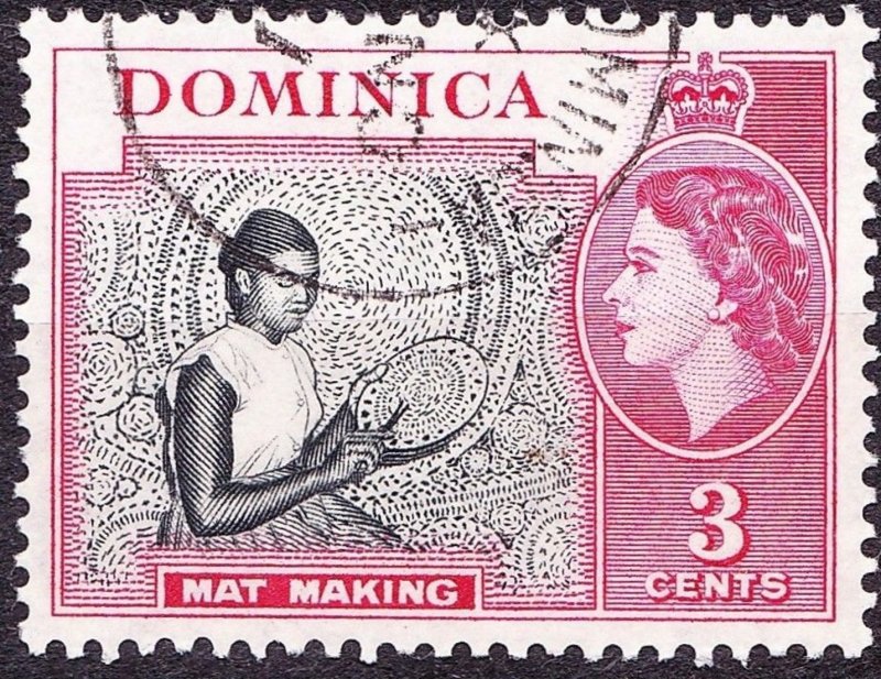 DOMINICA 1957 QEII 3 Cents Black & Carmine SG144 FU