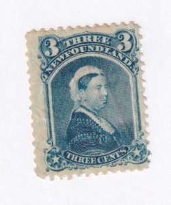 NEWFOUNDLAND # 34 VF-MH 3cts BLUE Q/VICTORIA FREE SHIPPING