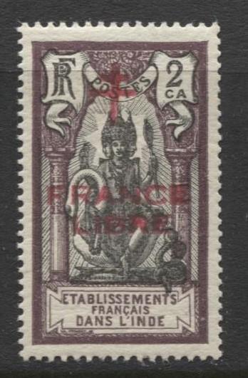 French India - Scott 157 -Overprint Libre Issue-1942 MVLH- Single 2ca Stamp