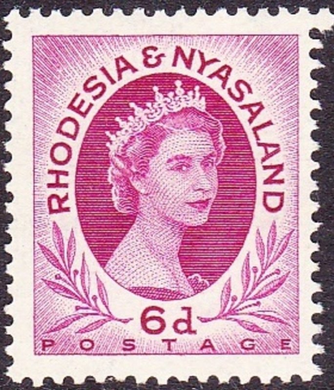 RHODESIA & NYASALAND 1954 EQII 6d Bright Reddish Purple SG7 MH