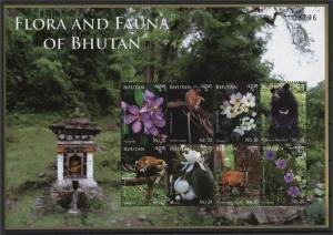 BHUTAN, FLORA AND FAUNA 2v+8v SHEETLET + 1v MS MNH STAMPS 20