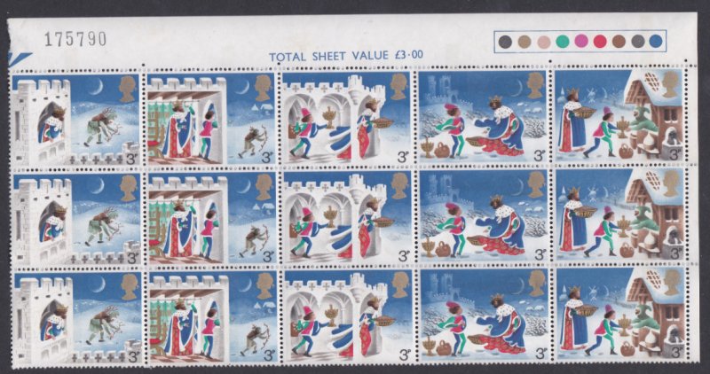 1973 Christmas 3p Row 3 of stamps weak printing GA Unmounted Mint/MNH 