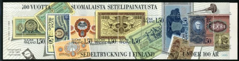 Finland 1985, Banknote printing 8v in booklet, MNH
