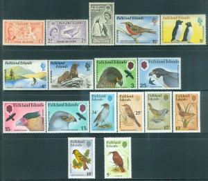 FALKLAND ISLANDS : 3 Complete sets & 3 single of Bird Topical. VF MOGLH. Cat $63