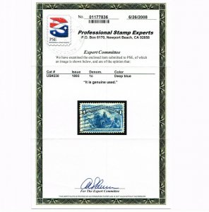 EXCEPTIONAL GENUINE SCOTT #230 VF-XF USED PSE CERT 1893 COLUMBIAN EXPOSSITION