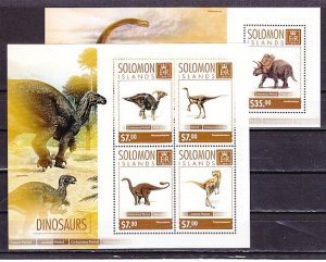 Solomon Is. 2014 issue. Dinosaurs sheet & s/sheet. ^