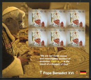 SPECIAL UNION ISLAND POPE BENEDICT XVI  IMPERF SHEET MINT NH