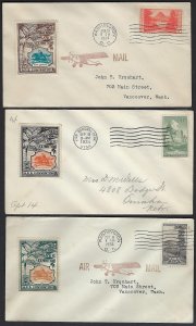 US 1934 THREE FDCs OF THE NATIONAL PARKS W/PONY EXPRESS LABELS APS CONVENTION OF