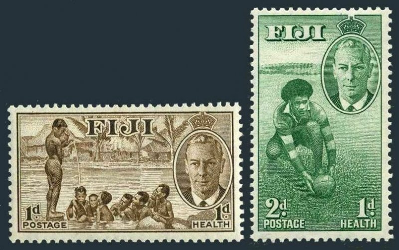 Fiji B1-B2 two sets,MNH.Mi 120-121. George VI,1951.Children at Play,Rugby player