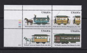 Scott # 2059 - 2062  unused NH Plate Block of 4  Streetcars