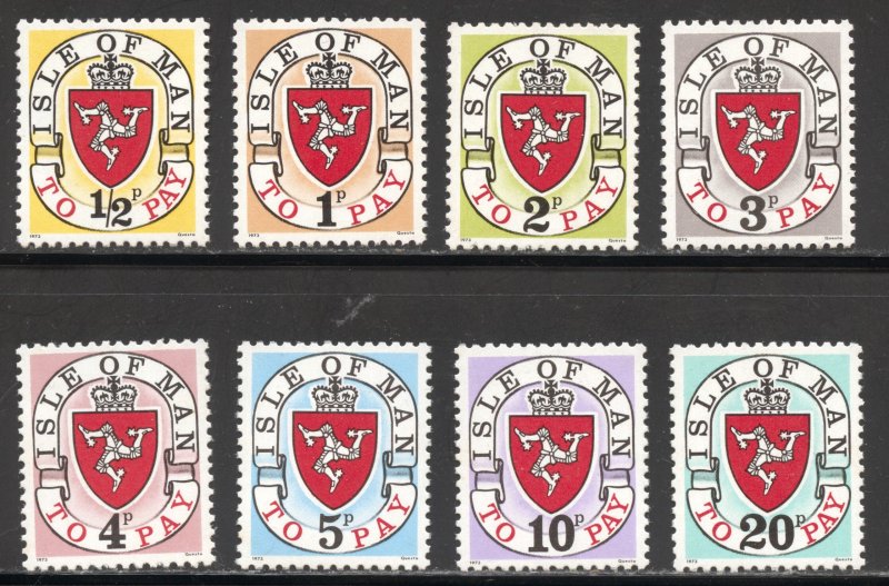 Isle of Man Scott J1-J8 MNHOG - 1973 Postage Dues 1973 Questa - SCV $29.50