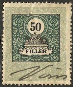 HUNGARY 1903 Barefoot #233 50f Used  Revenue VF, Wmk Crown in Circle