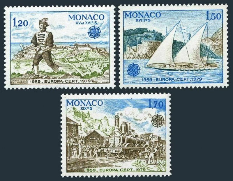 Monaco 1178-1180,1180a,MNH.Mi 1375-1377,Bl.15. EUROPE CEPT-1979.Messenger,Boat