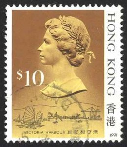 Hong Kong Sc# 502d Used 1991 $10 QEII Definitive