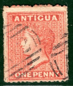 ANTIGUA QV Classic Stamp SG.7var* 1d (Orange-)Vermilion (1867) Used A02 BLBLUE92