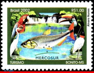 2860 BRAZIL 2002 TOURISM, BONITO MS, BIRDS PARROT, MERCOSUR, MI# 3278 C-2490 MNH