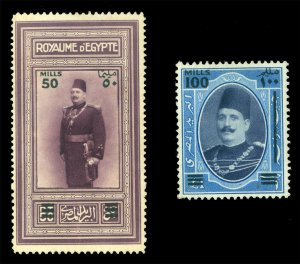 EGYPT  1932  King Fuad  Surcharged set  50m + 100m  Scott # 166-167 mint MH